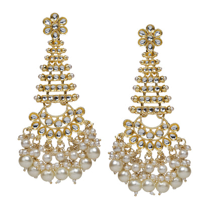 bindhani long gold plated kundan white pearl  drop earrings for women girls