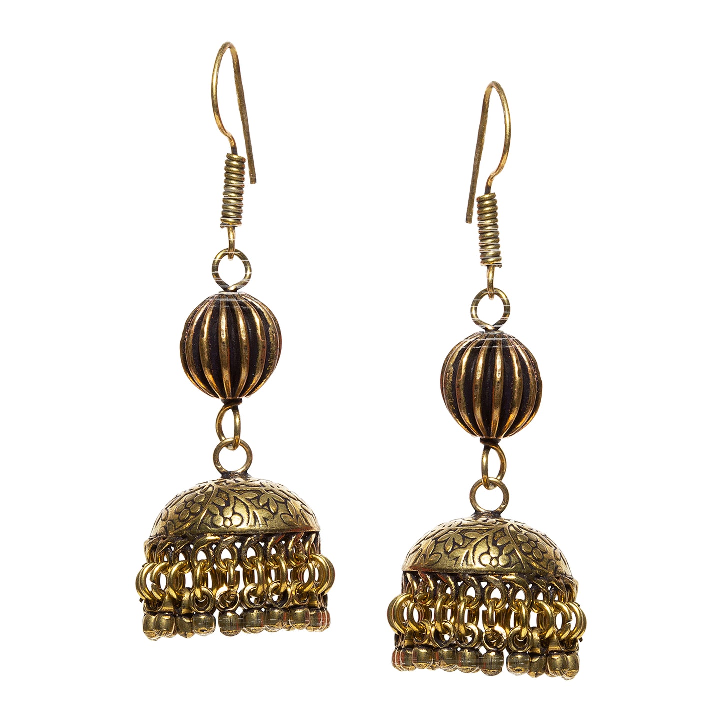 bindhani long oxidised gold plated jhumki earrings fish hook wire for women and girls