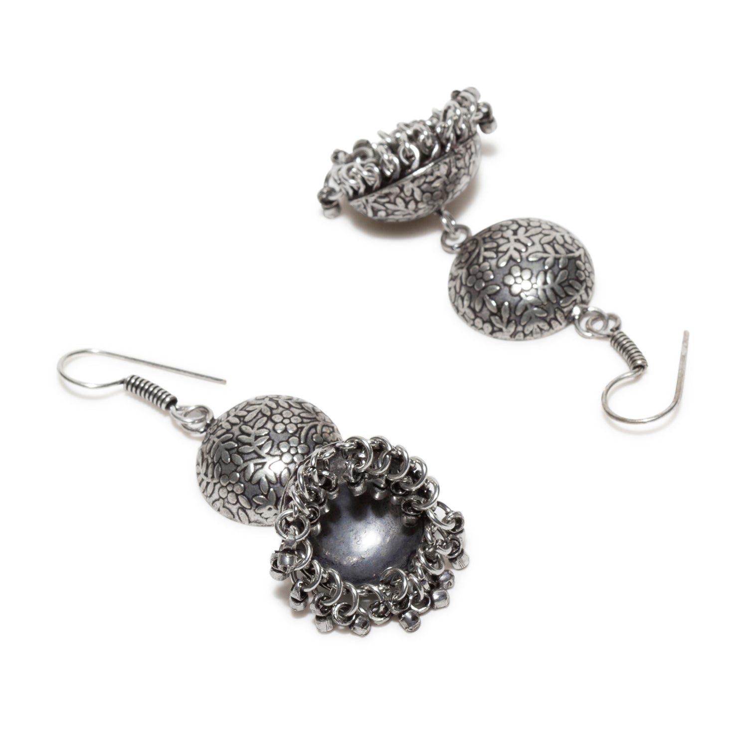 bindhani long oxidised silver plated jhumka jhumki fish hook earrings for women and girls