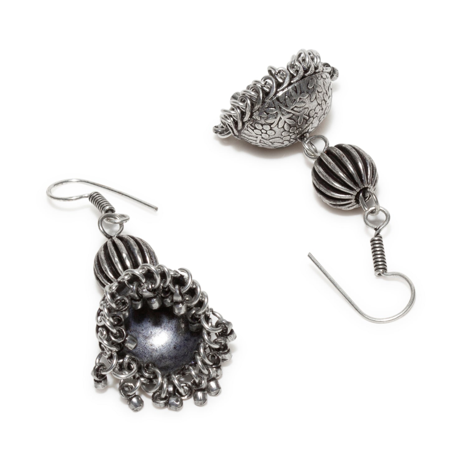 bindhani long oxidised silver plated jhumki earrings fish hook wire for women and girls