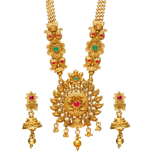 Long Temple South Indian Necklace & Jhumki Earrings Set