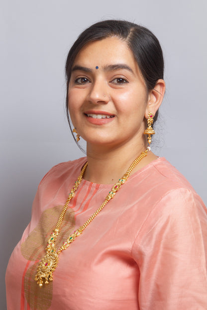 Long Temple South Indian Necklace & Jhumki Earrings Set
