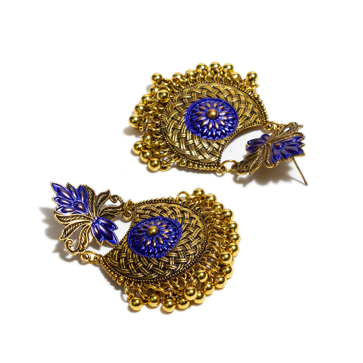 bindhani mehandi gold plated blue meenkari ghungroo earrings for women