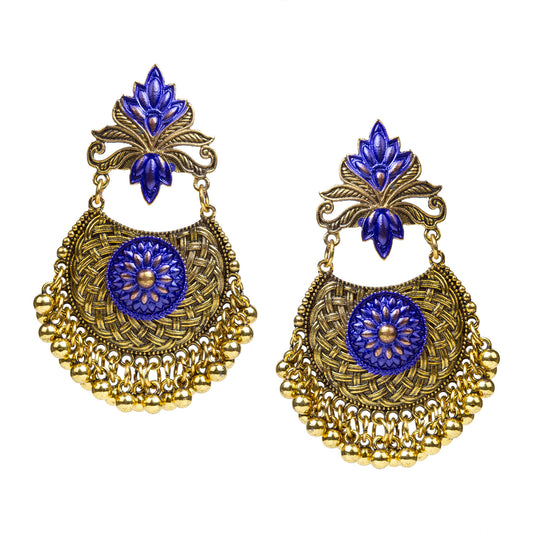 bindhani mehandi gold plated blue meenkari ghungroo earrings for women