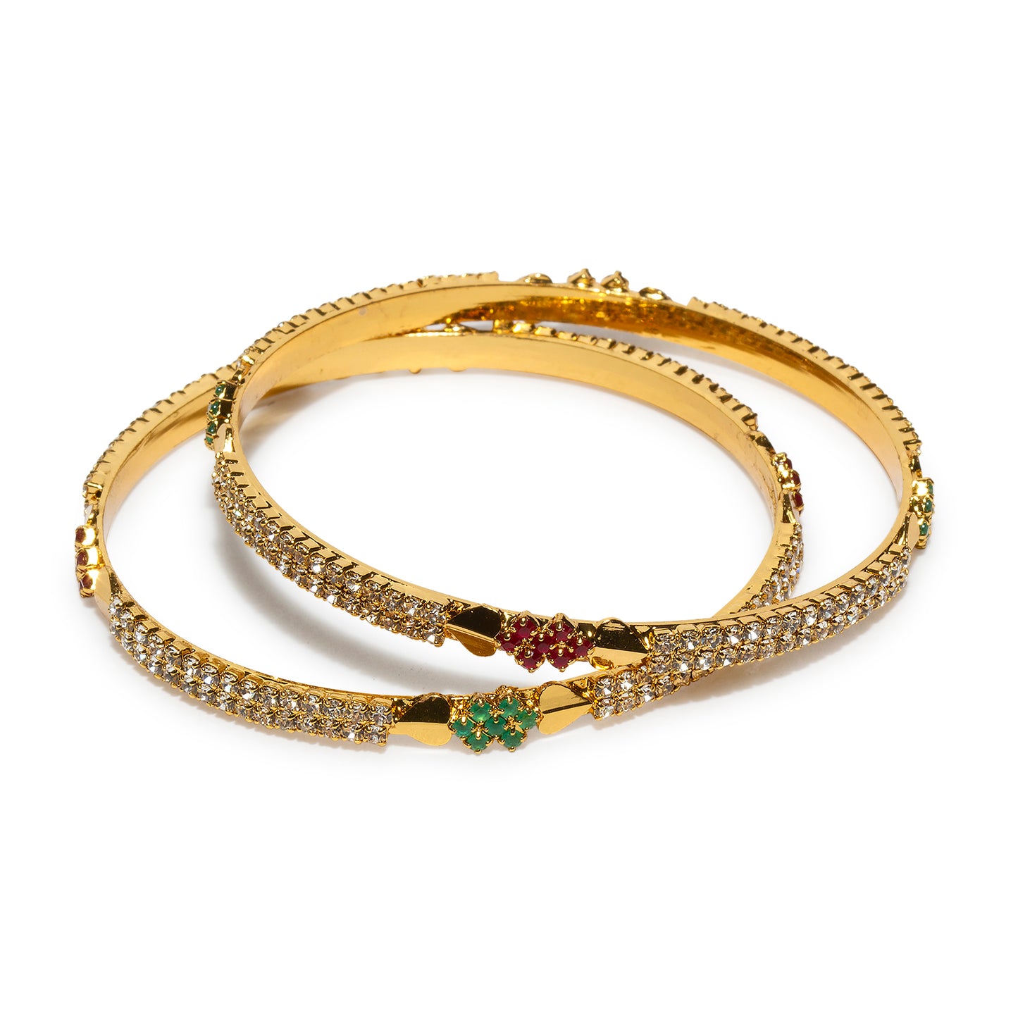 bindhani micro gold plated red green stone bangle set for women and girls