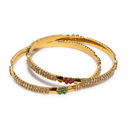 bindhani micro gold plated red green stone bangle set for women and girls