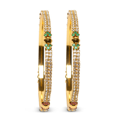 bindhani micro gold plated red green white stone bangle set for women