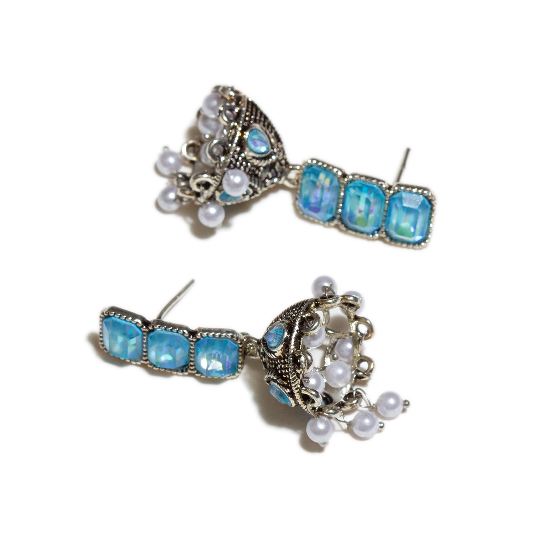 bindhani-oxidised-pearl-drop-sky-blue-stone-jhumki-earrings-women