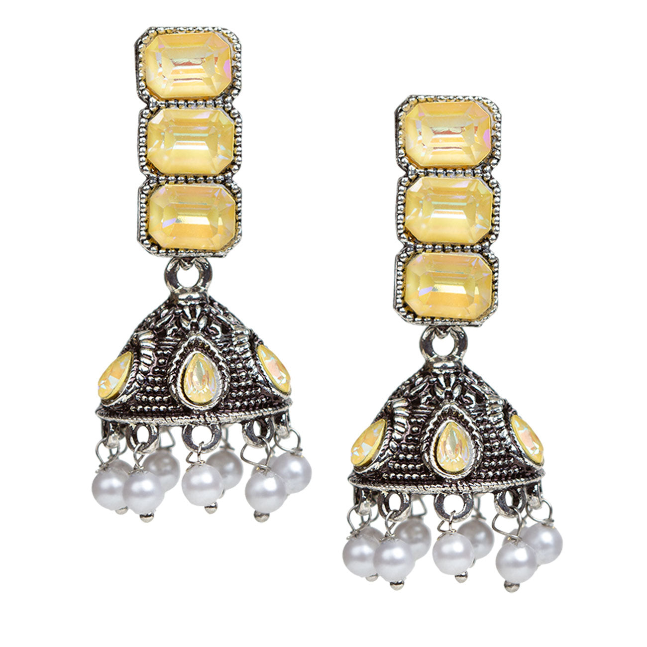 bindhani-oxidised-pearl-drop-yellow-cream-stone-jhumki-earrings-women-girls