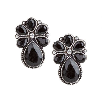 bindhani oxidised silver plated black studs earrings for women girls