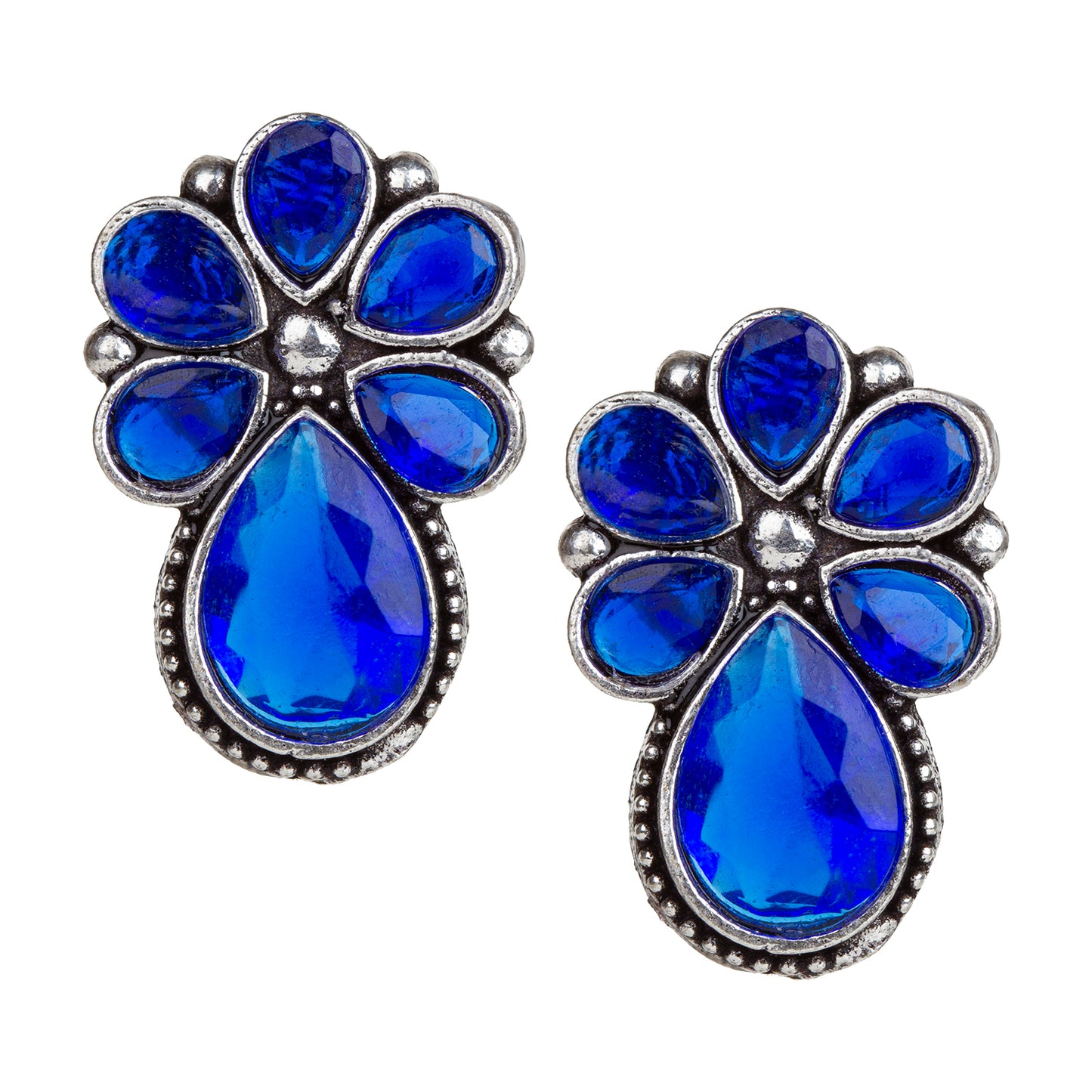 bindhani oxidised silver plated blue studs earrings for women girls