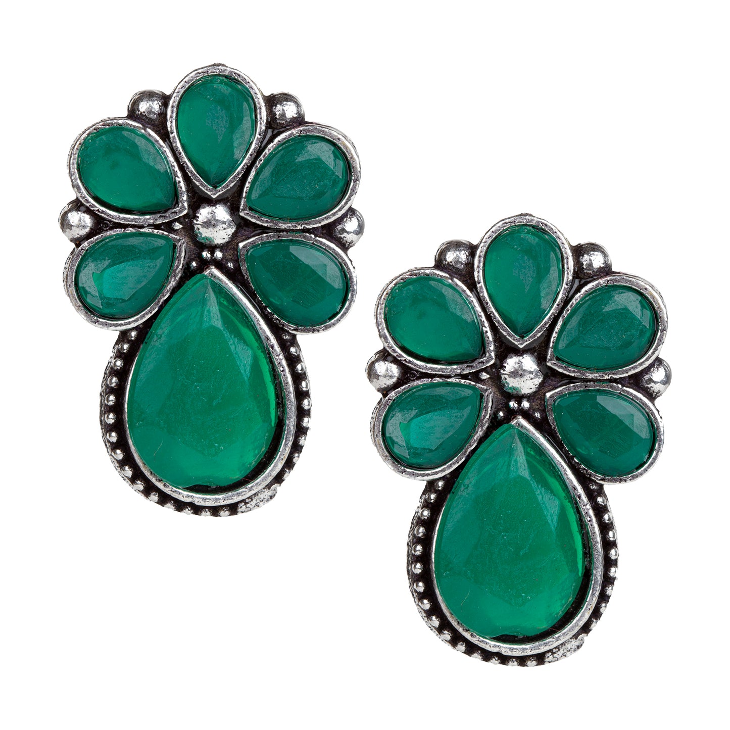 bindhani oxidised silver plated green studs earrings for women girls