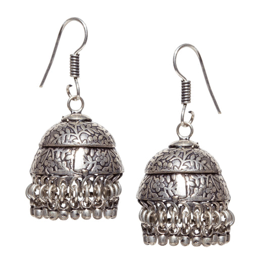 bindhani oxidised silver plated jhumka earrings for women and girls