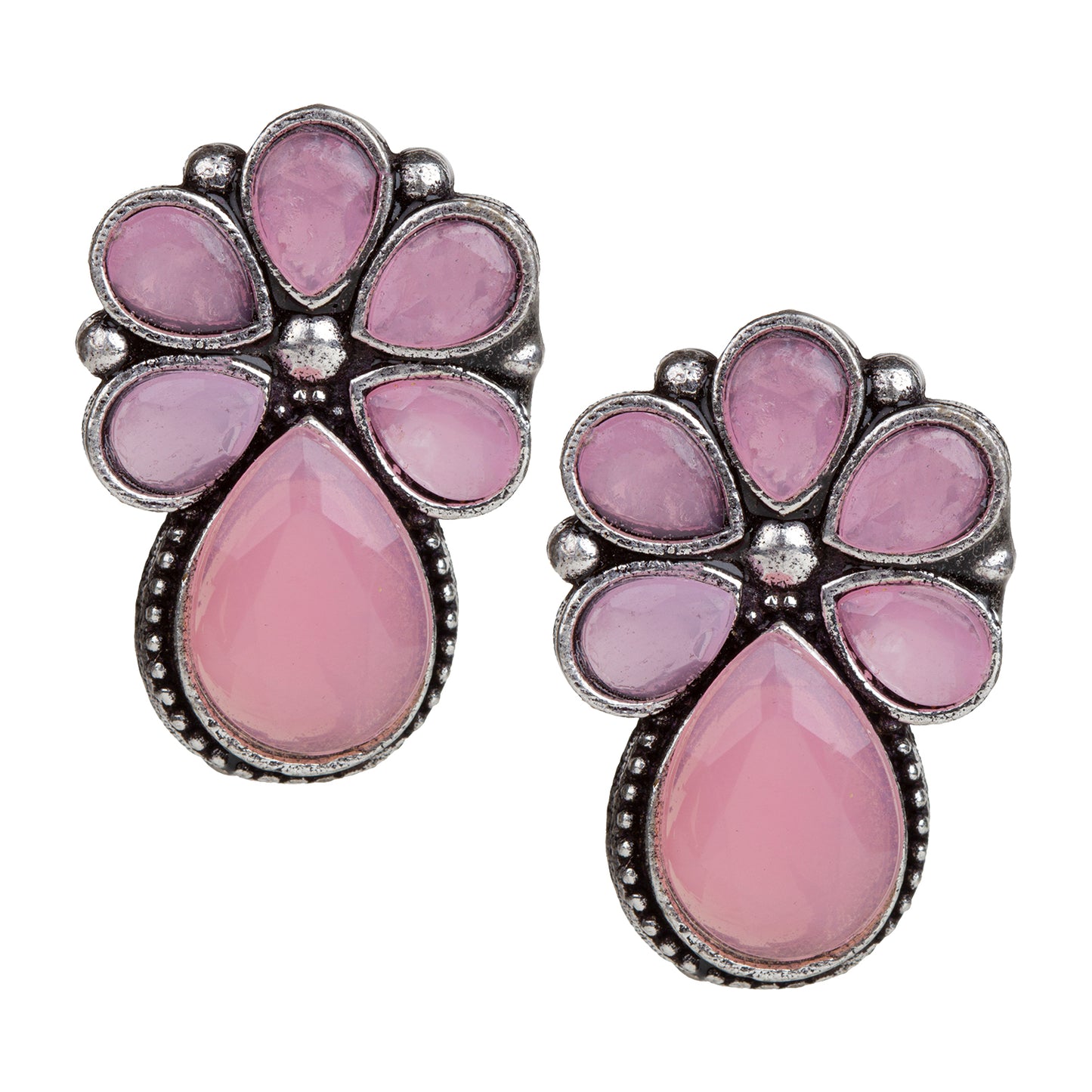 bindhani oxidised silver plated pink studs earrings for women girls