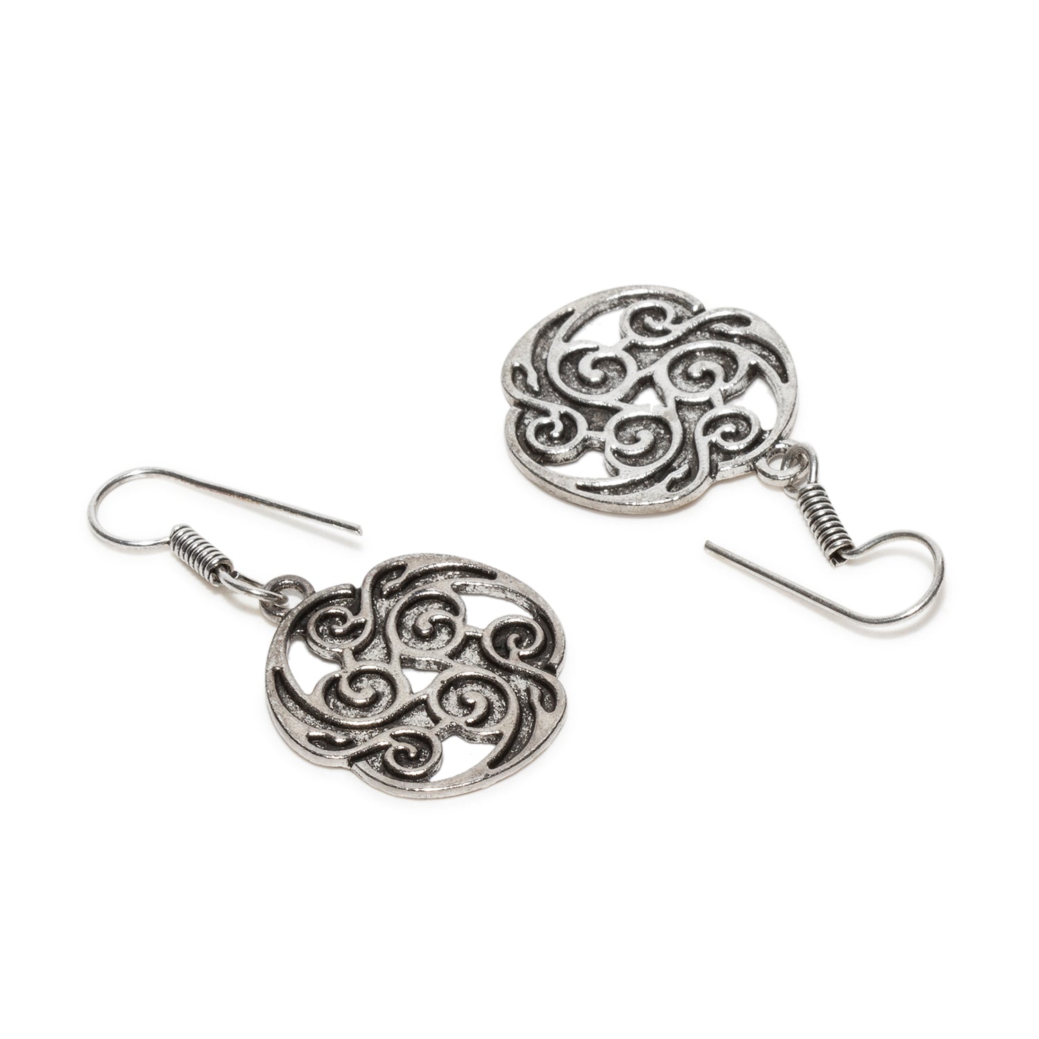 bindhani oxidised silver tone trilobe structure shaped oxidised earrings fish hook earwire for women and teenage girls