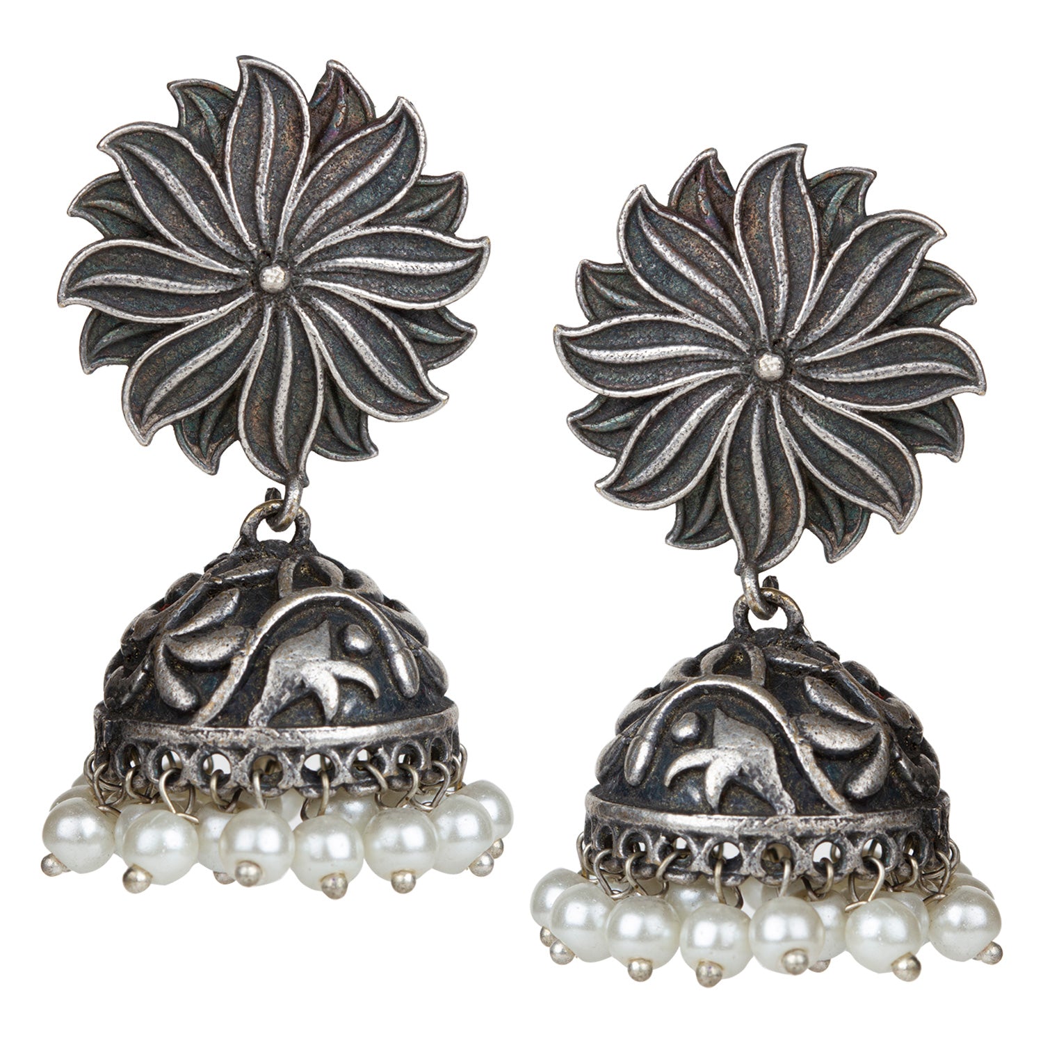 bindhani pearls beads oxidised jhumki earrings for women girls