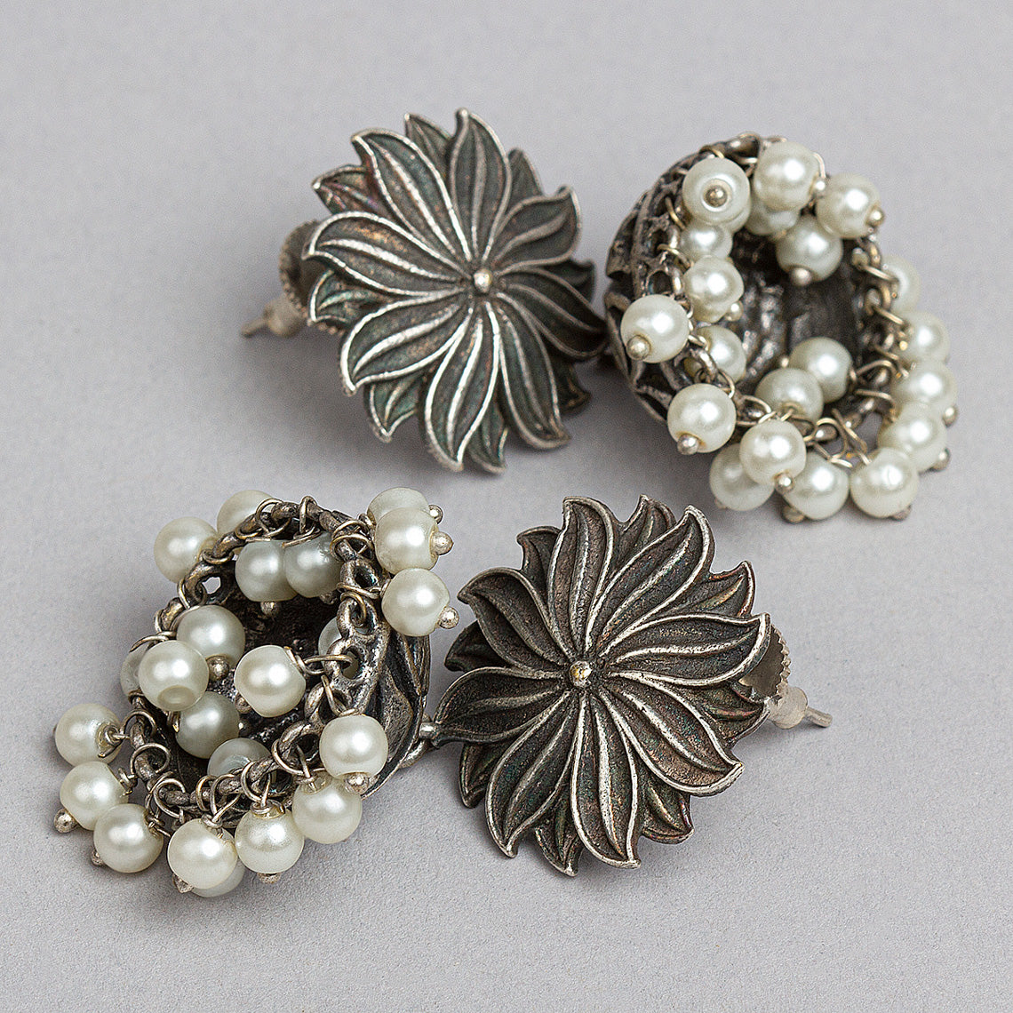 bindhani pearls beads oxidised jhumki earrings for women girls