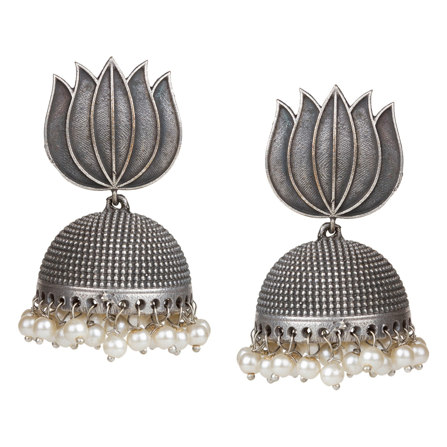 bindhani pearls beads oxidised lotus jhumki earrings for women girls