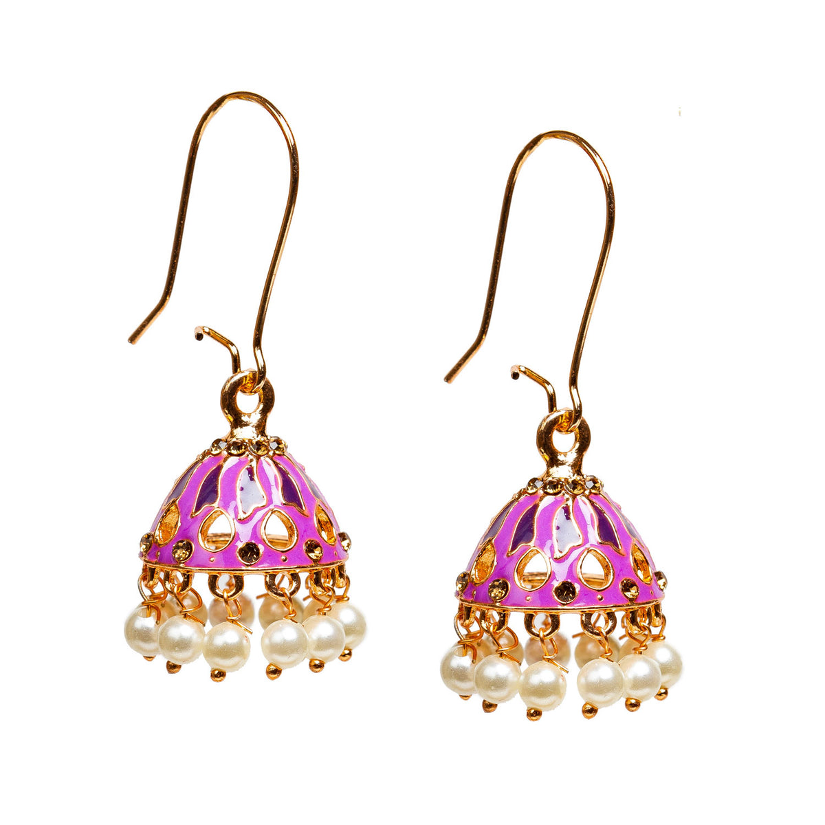 bindhani purple gold plated pearl meenakari jhumki for women girls