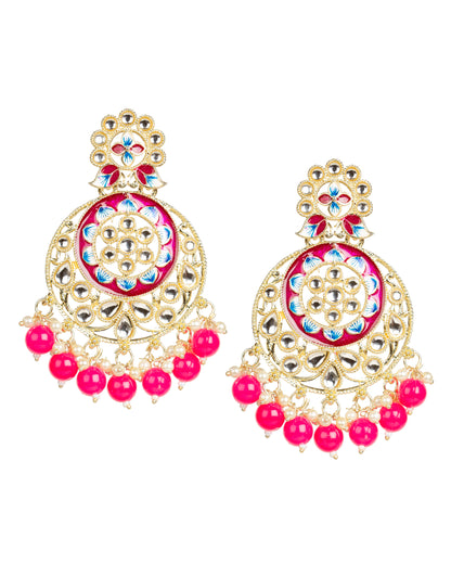 bindhani rani pink meenakari beads chandbali dangle drop earrings for women girls