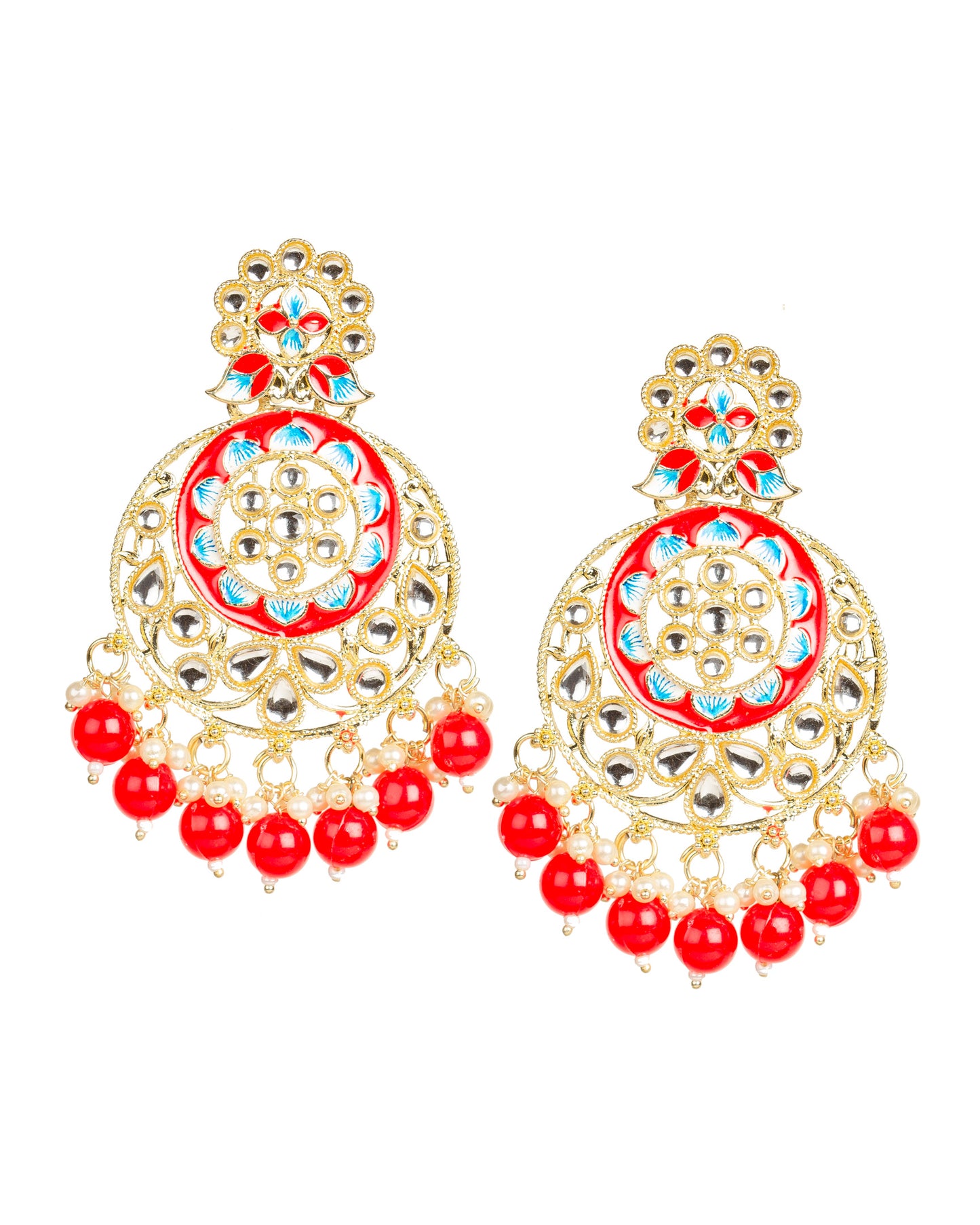 bindhani red beads meenakari colorful white kundan stone chandbali dangle drop_earrings for women girls