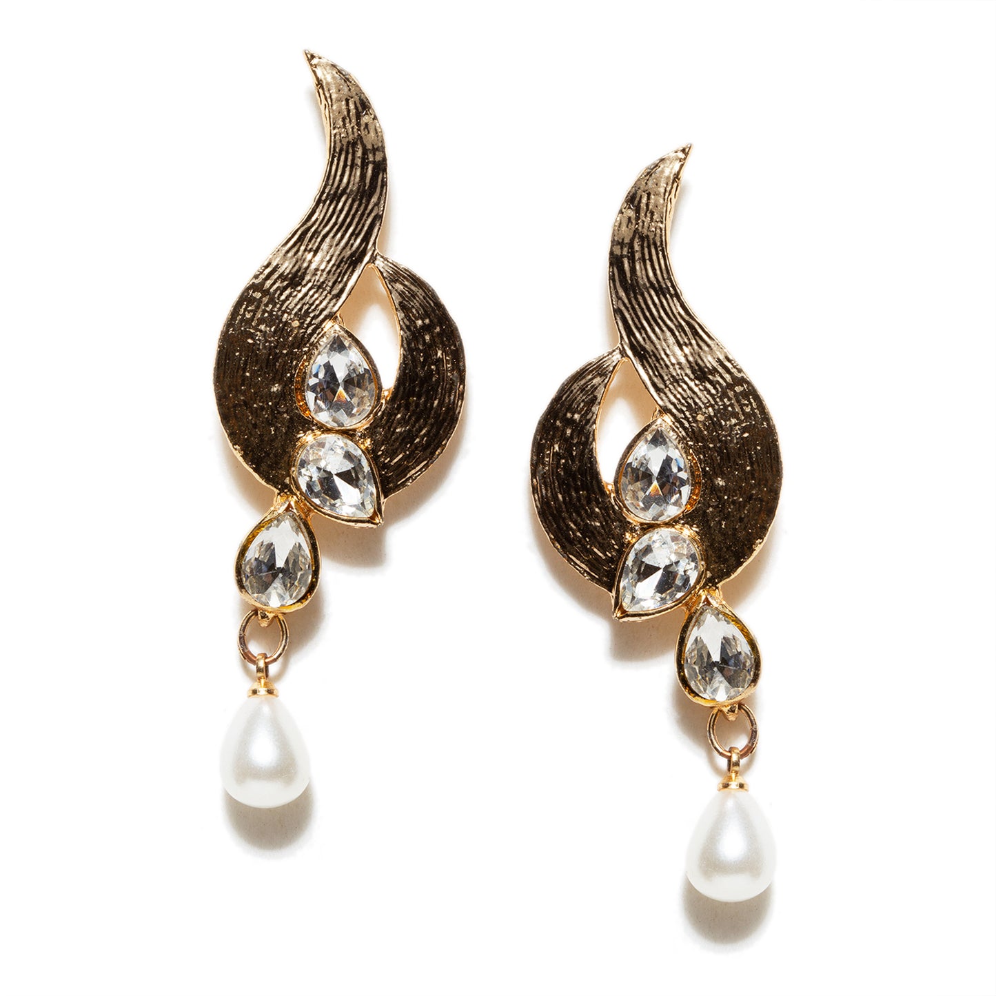 bindhani rose gold plated white stone pearl drop dangle earrings for women