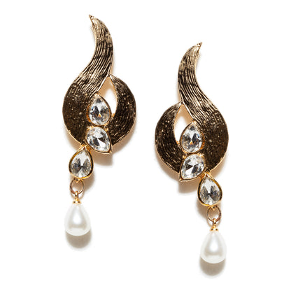 bindhani rose gold plated white stone pearl drop dangle earrings for women