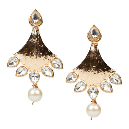 bindhani rose gold plated pearl drop white stone earrings for women and tenage girls