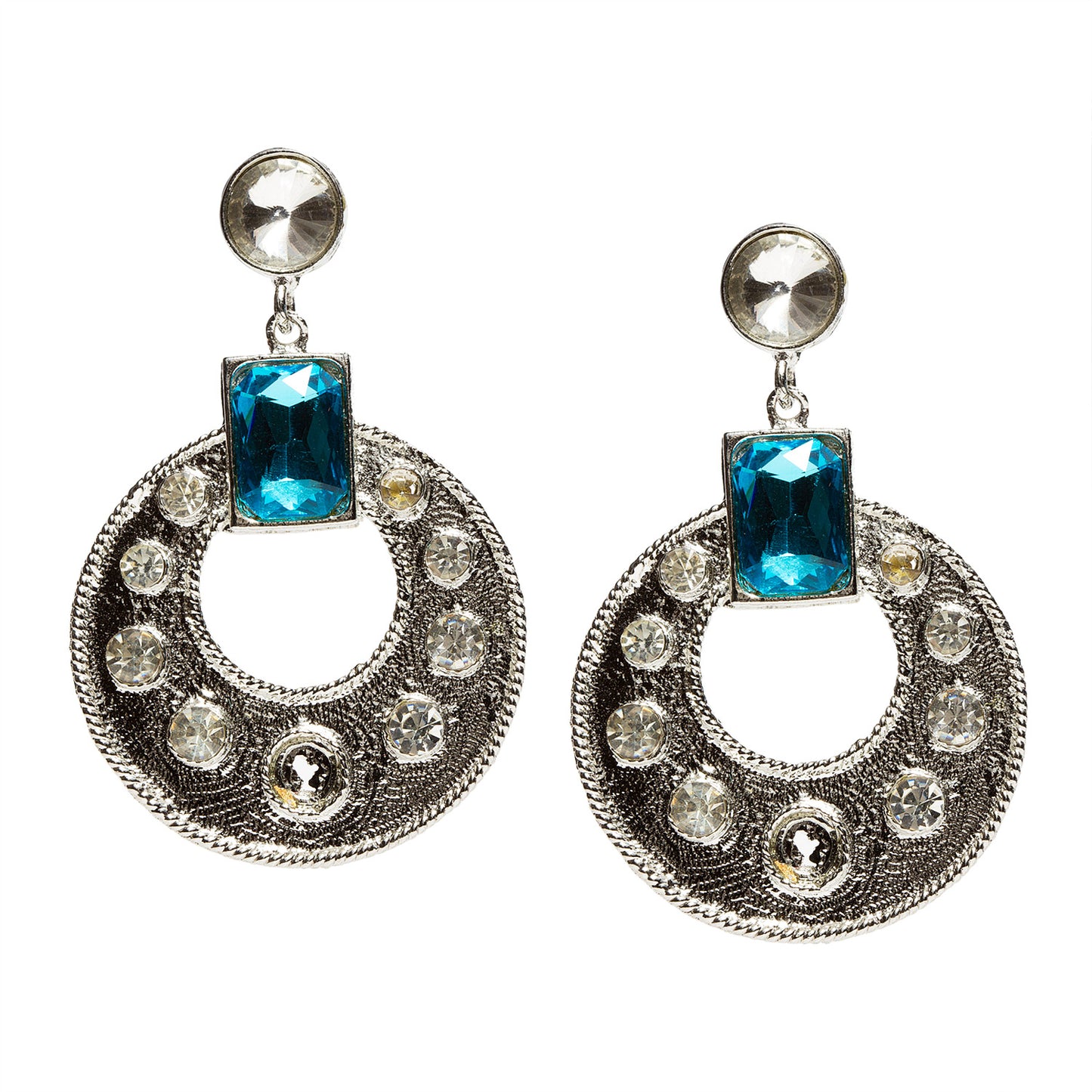 bindhani silver plated aqua blue austrian crystal elegant circle earrings for women and girls