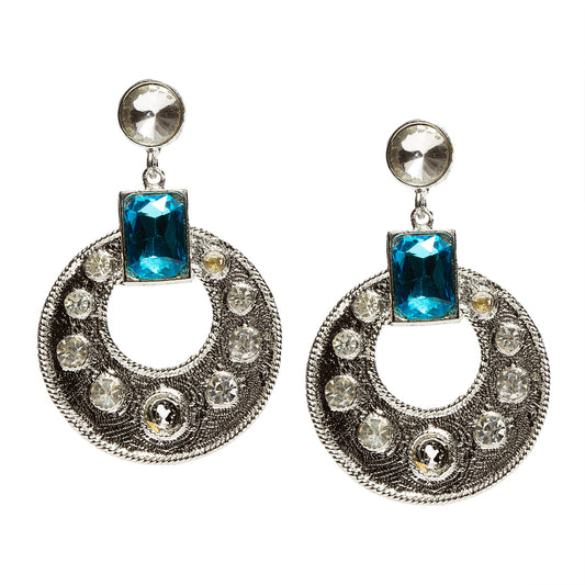 bindhani silver plated aqua blue austrian crystal elegant circle earrings for women and girls