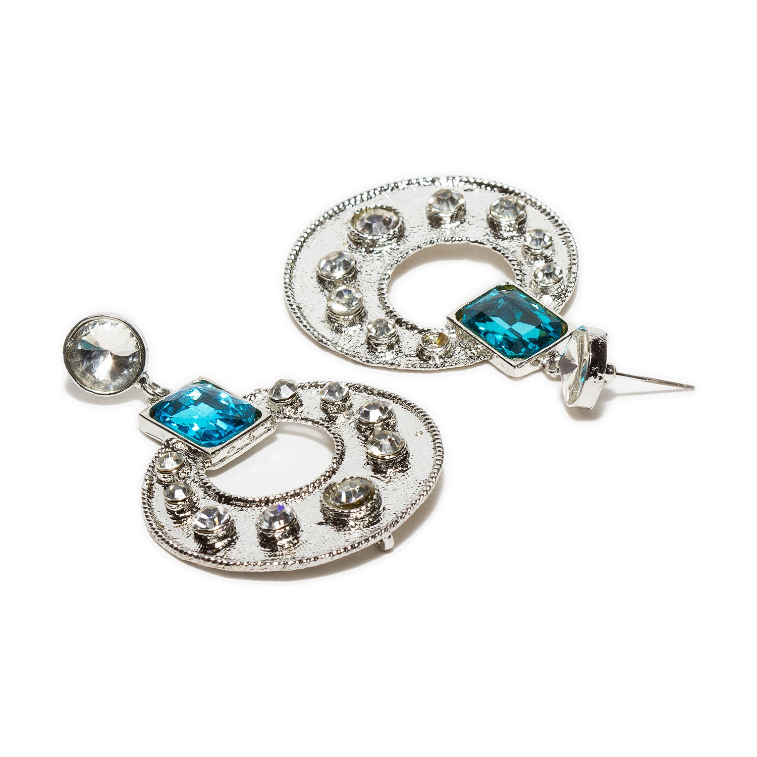 bindhani silver plated aqua blue austrian crystal elegant circle earrings for women and girls