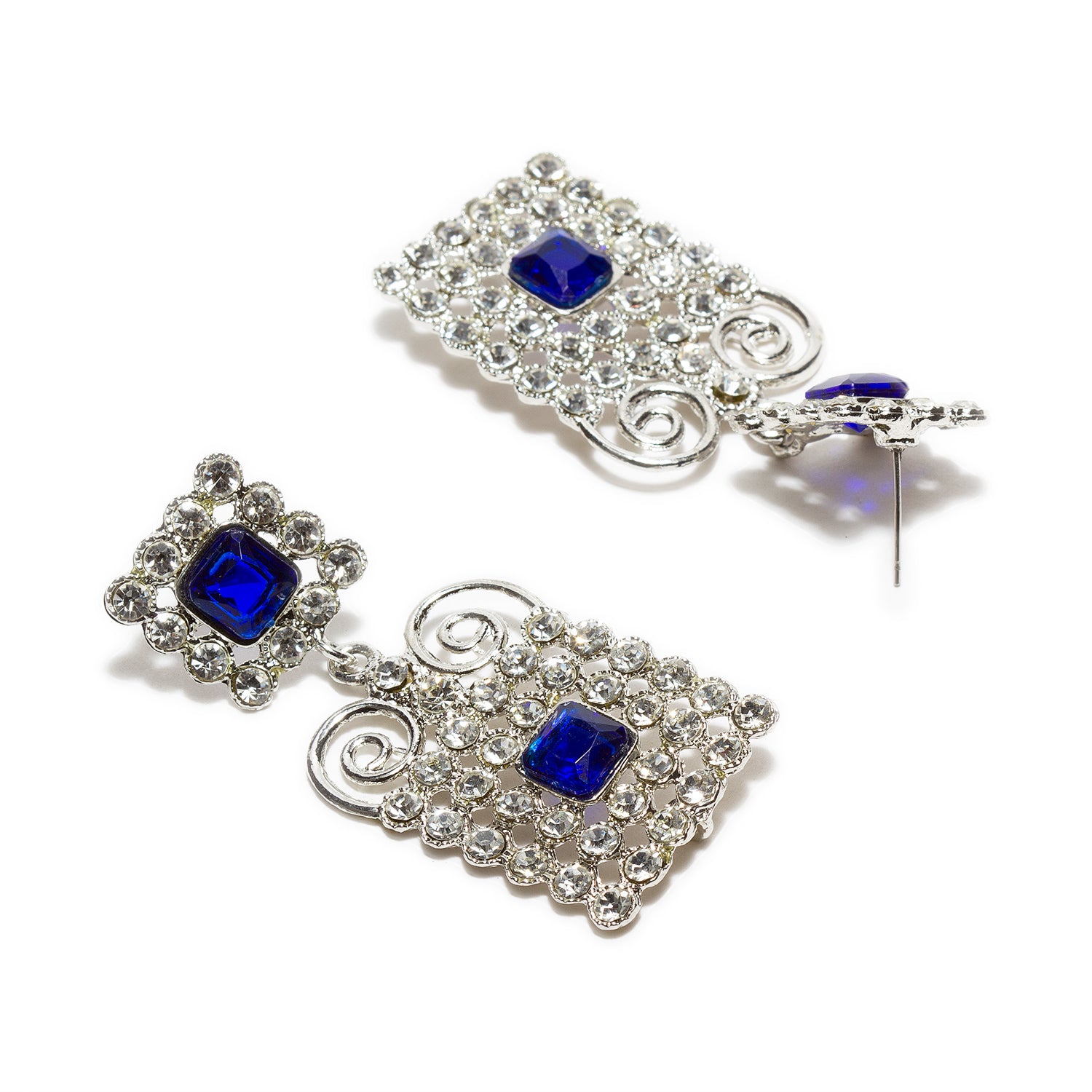 bindhani silver plated blue and white stone earrings for women and girls