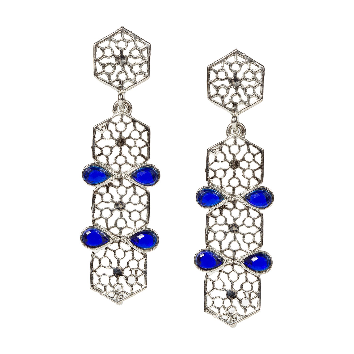 bindhani silver plated blue stone hanging light weight earrings for women and girls