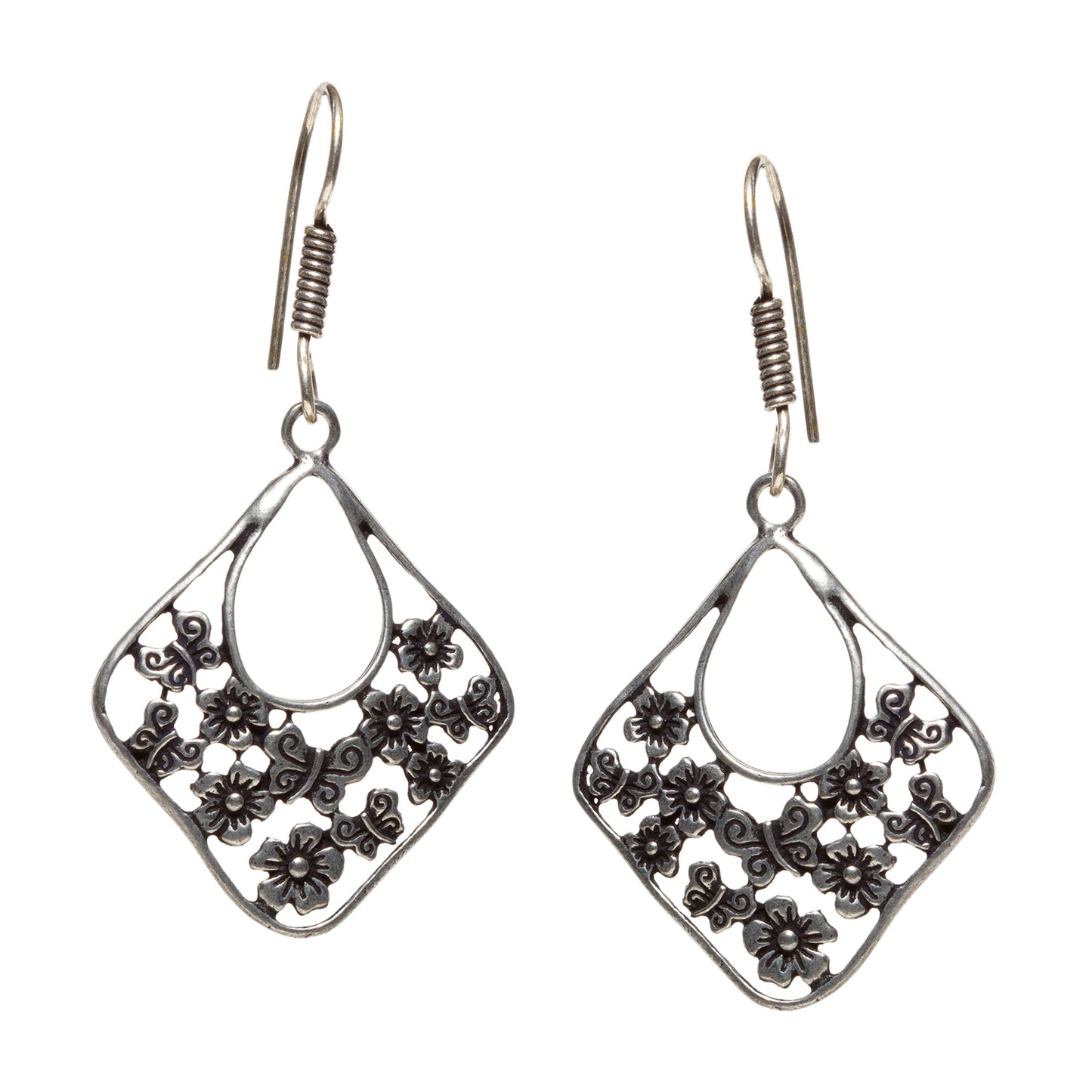 bindhani silver plated butterflies flowers shape oxidised fish hook earrings for women and teenage girls