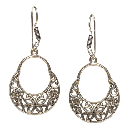 bindhani silver plated butterfly flower small oxidised fish hook earrings for women and girls