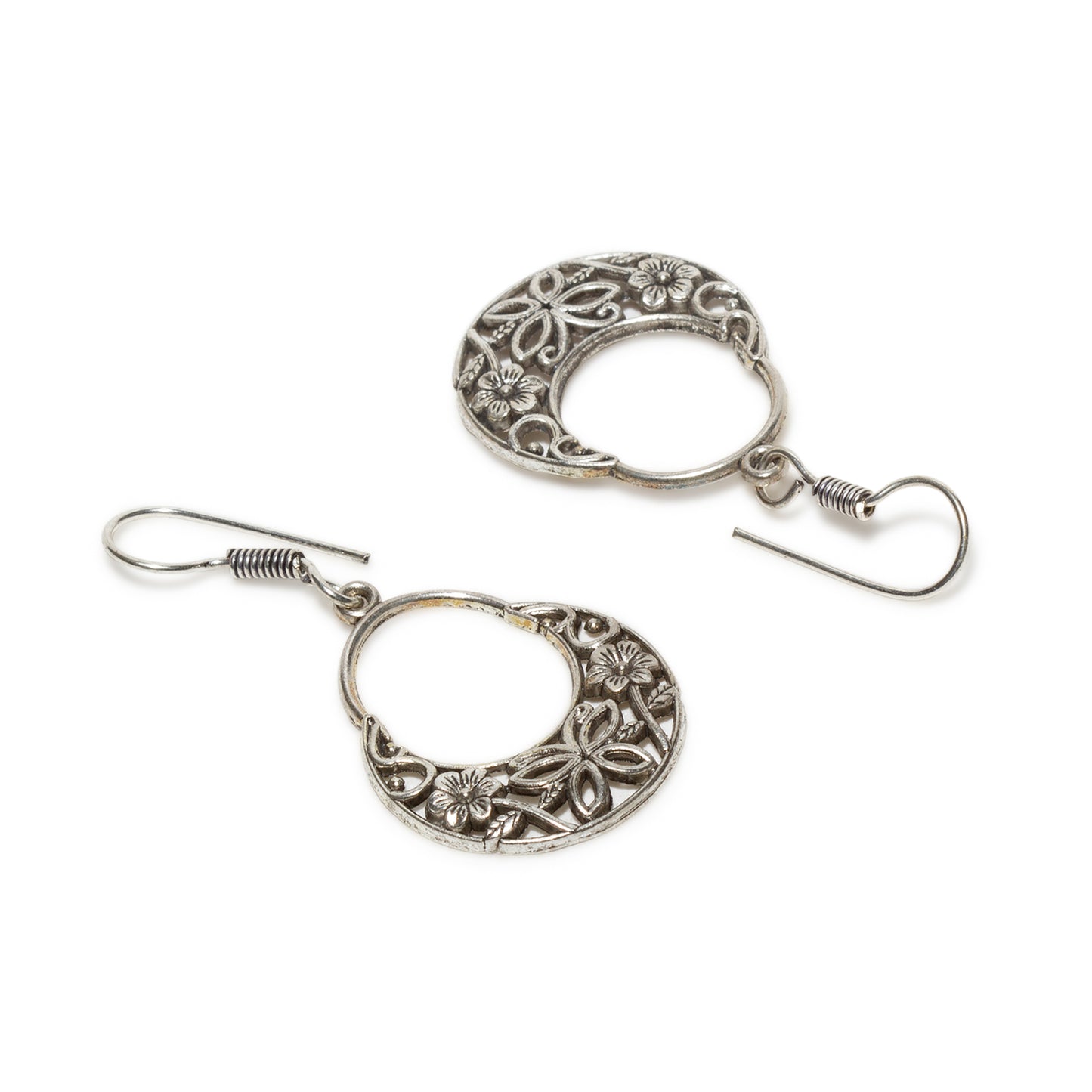 bindhani silver plated butterfly flower small oxidised fish hook earrings for women and girls