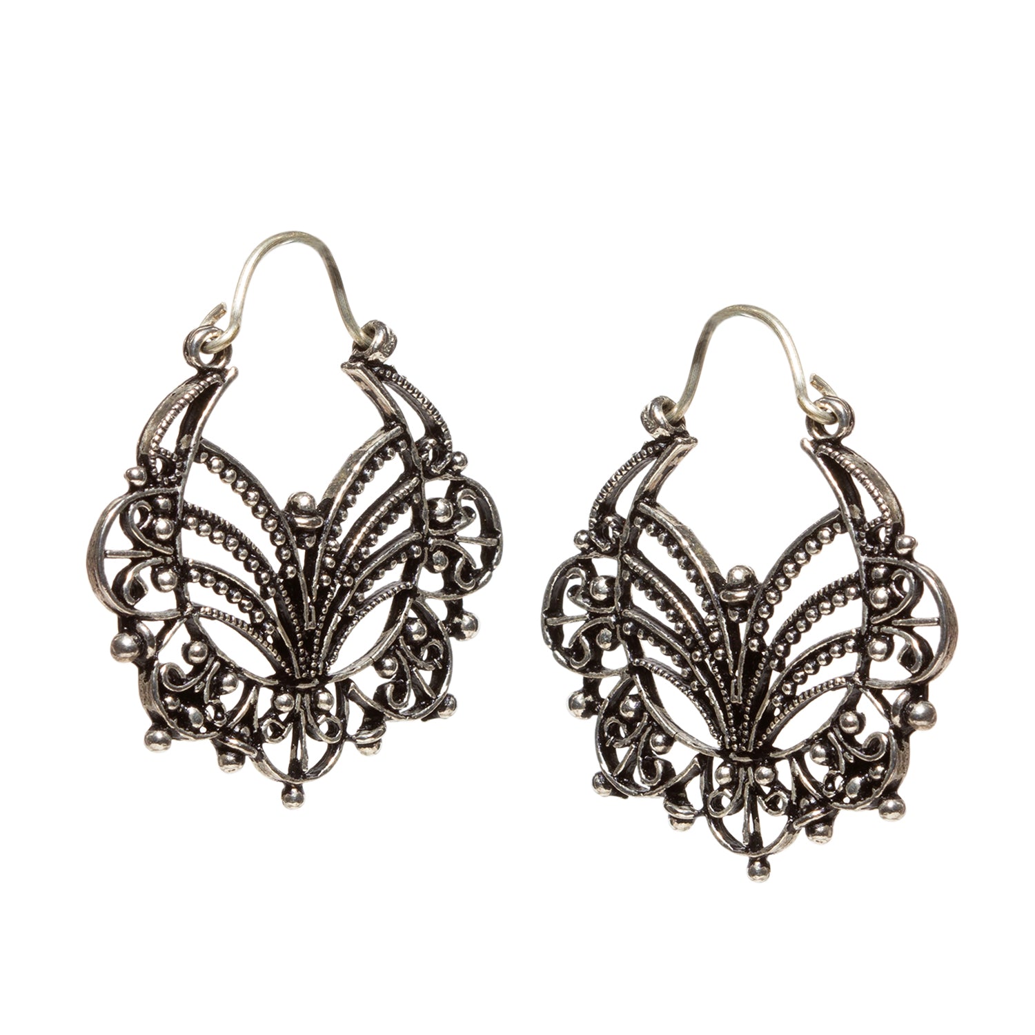 bindhani silver plated butterfly shaped oxidised earrings secured with hook post lock for women and girls