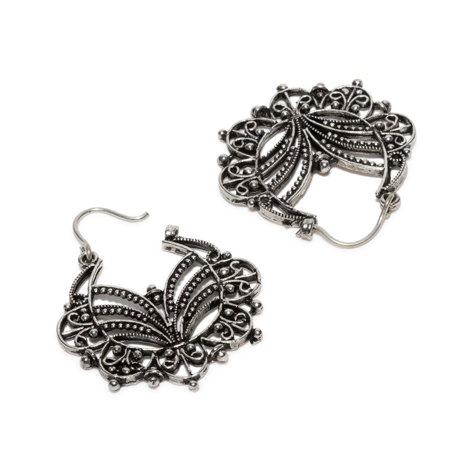 bindhani silver plated butterfly shaped oxidised earrings secured with hook post lock for women and girls