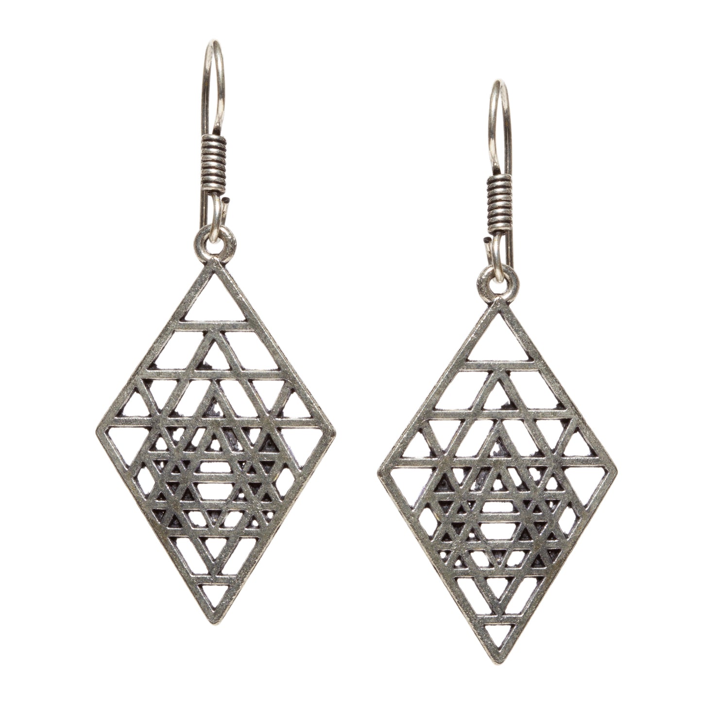 bindhani silver plated geometrical shapes small oxidised earrings secured with fish hook for women and girls