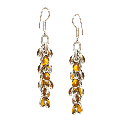 bindhani silver plated grapes style brown stone oxidised long earrings for women and girls