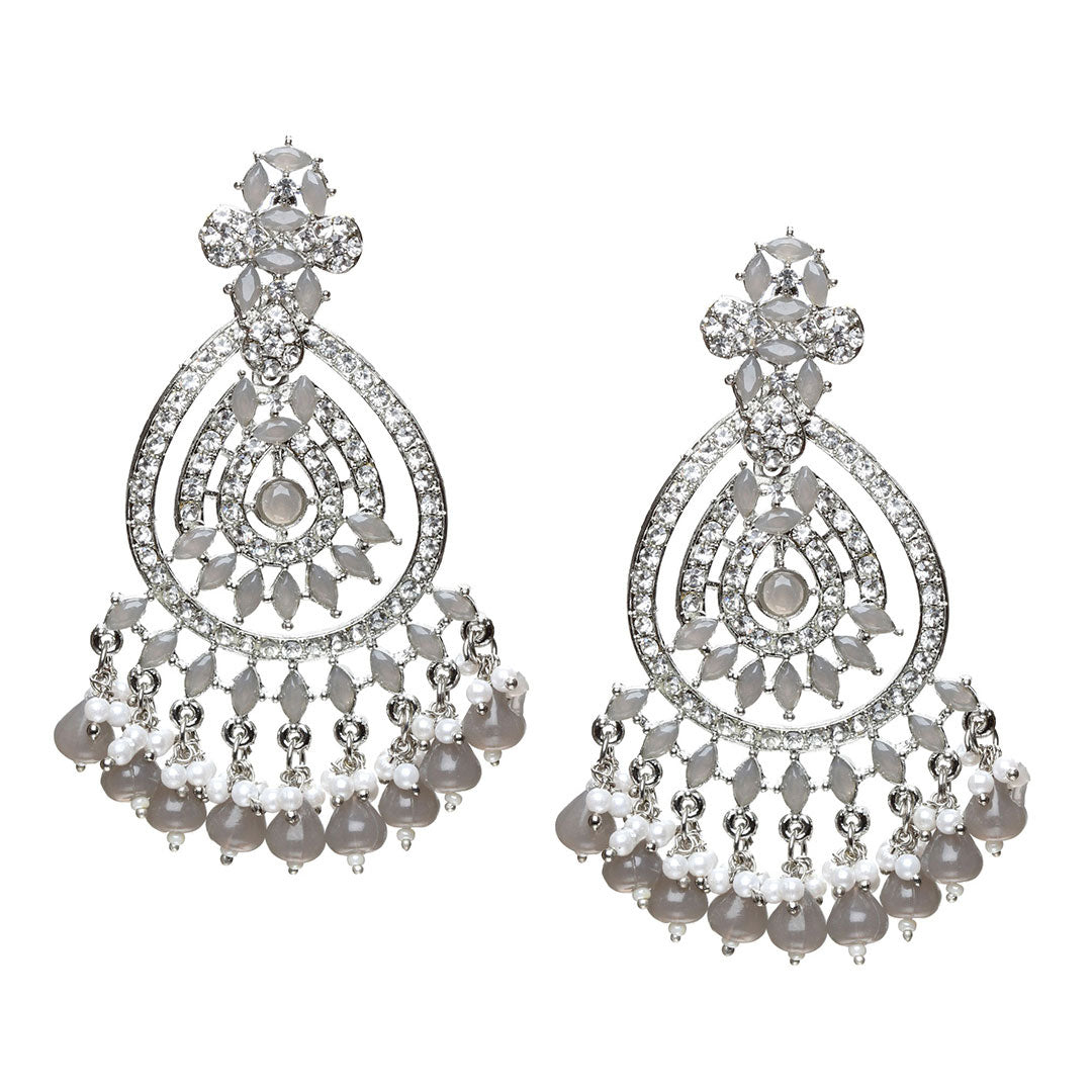 bindhani silver plated grey stone drop earrings for women girls