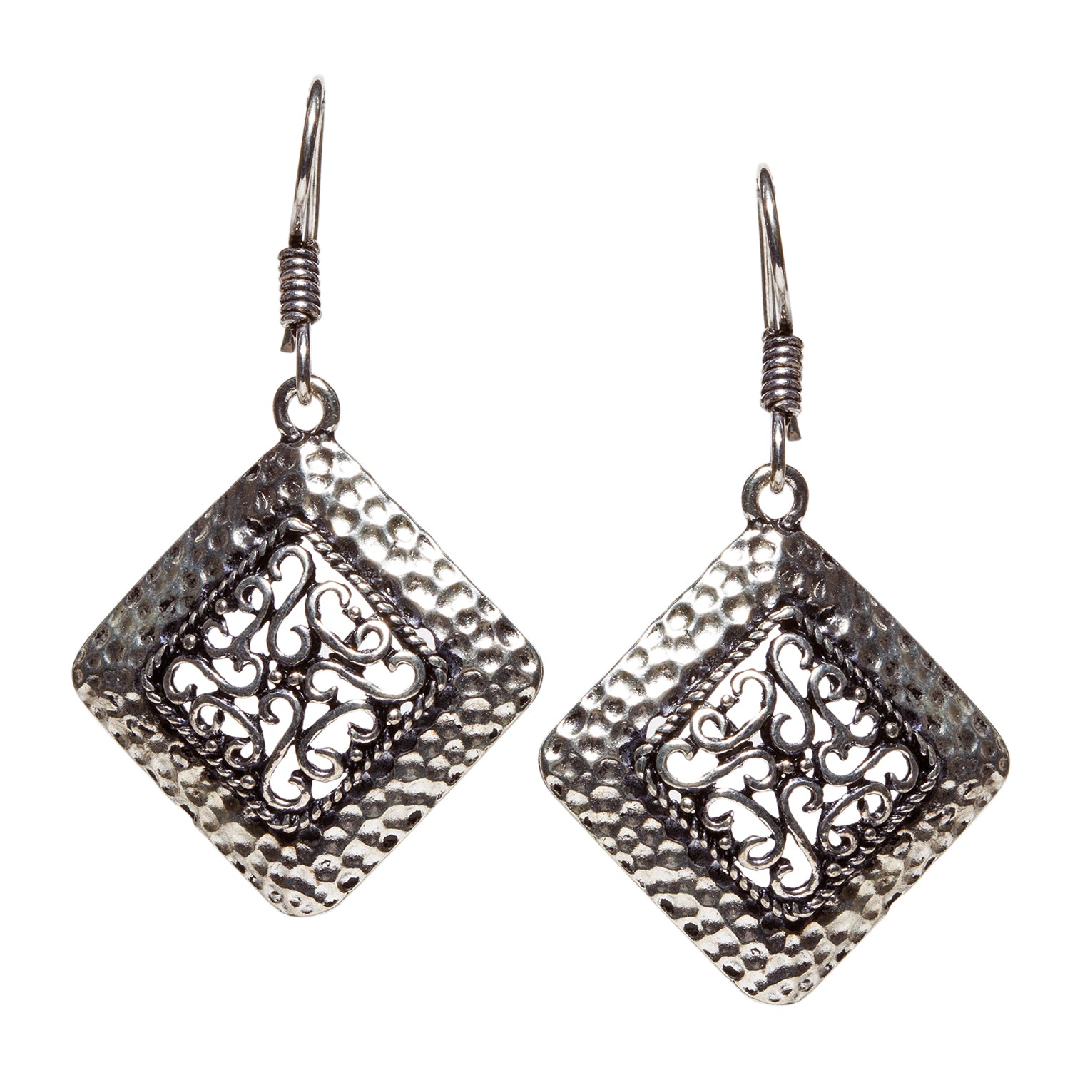 bindhani silver plated hammered oxidized earrings secured with fish hook for women and girls