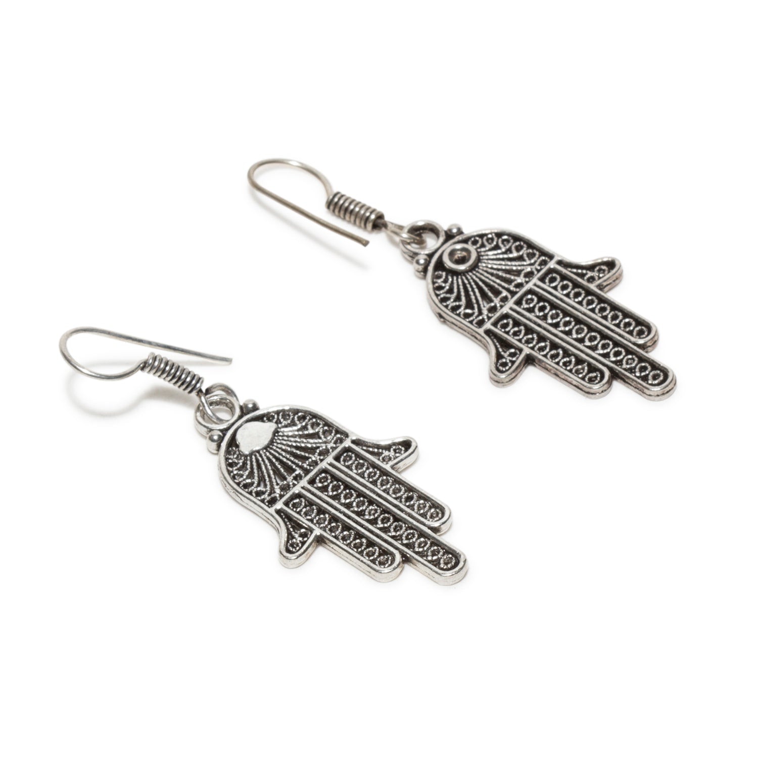 bindhani silver plated hamsa hand small oxidised earrings for women and girls