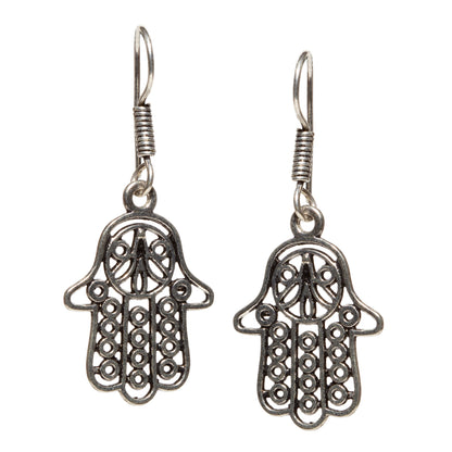 bindhani silver plated hamsa hand small oxidised earrings for women and girls