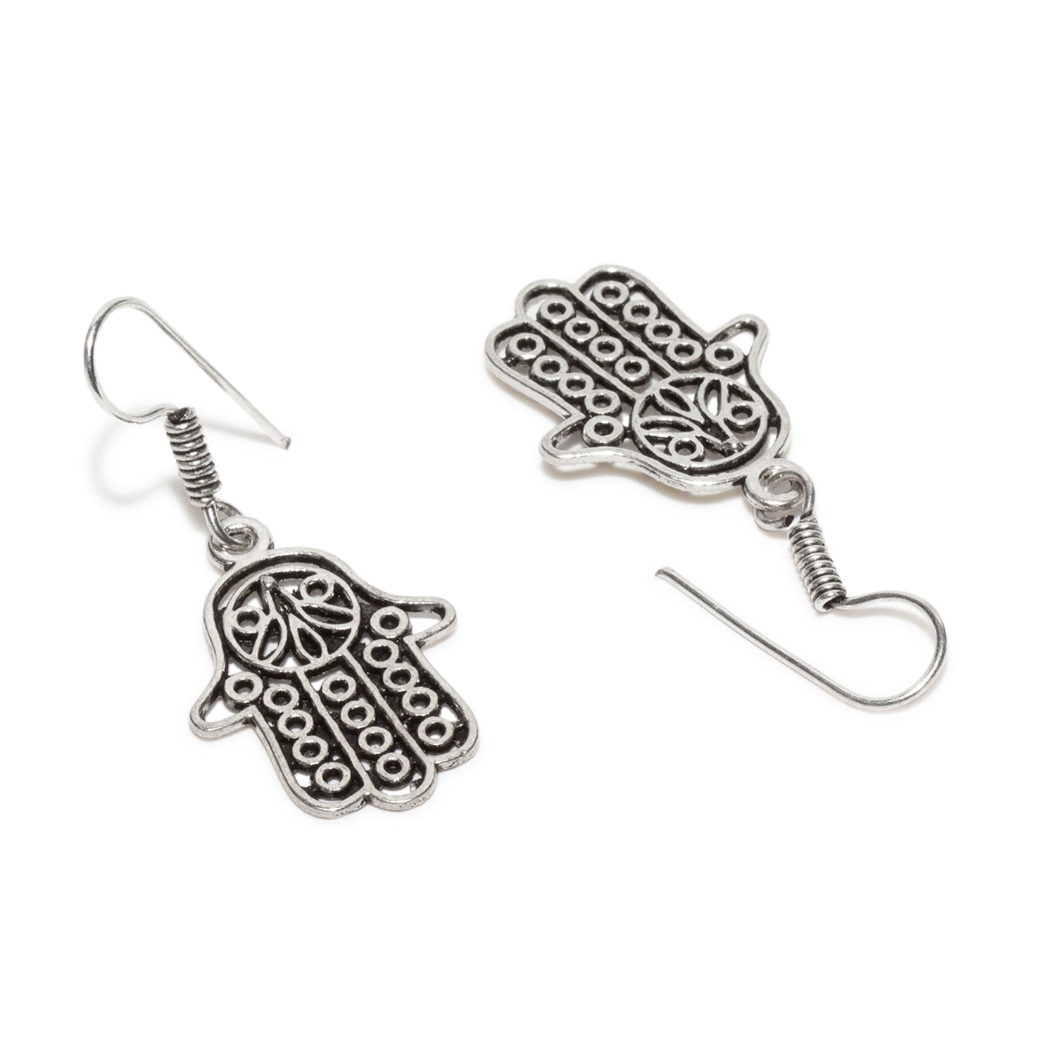 bindhani silver plated hamsa hand small oxidised earrings for women and girls