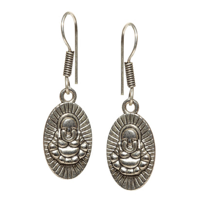 bindhani silver plated laughing buddha shaped charm small oxidised earrings for girls