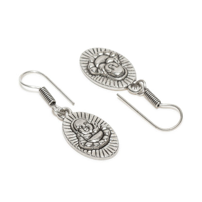 bindhani silver plated laughing buddha shaped charm small oxidised earrings for girls