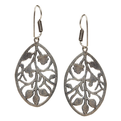 bindhani silver plated leafy theme shaped oxidised leaf earrings fish hook earwire for women and girls