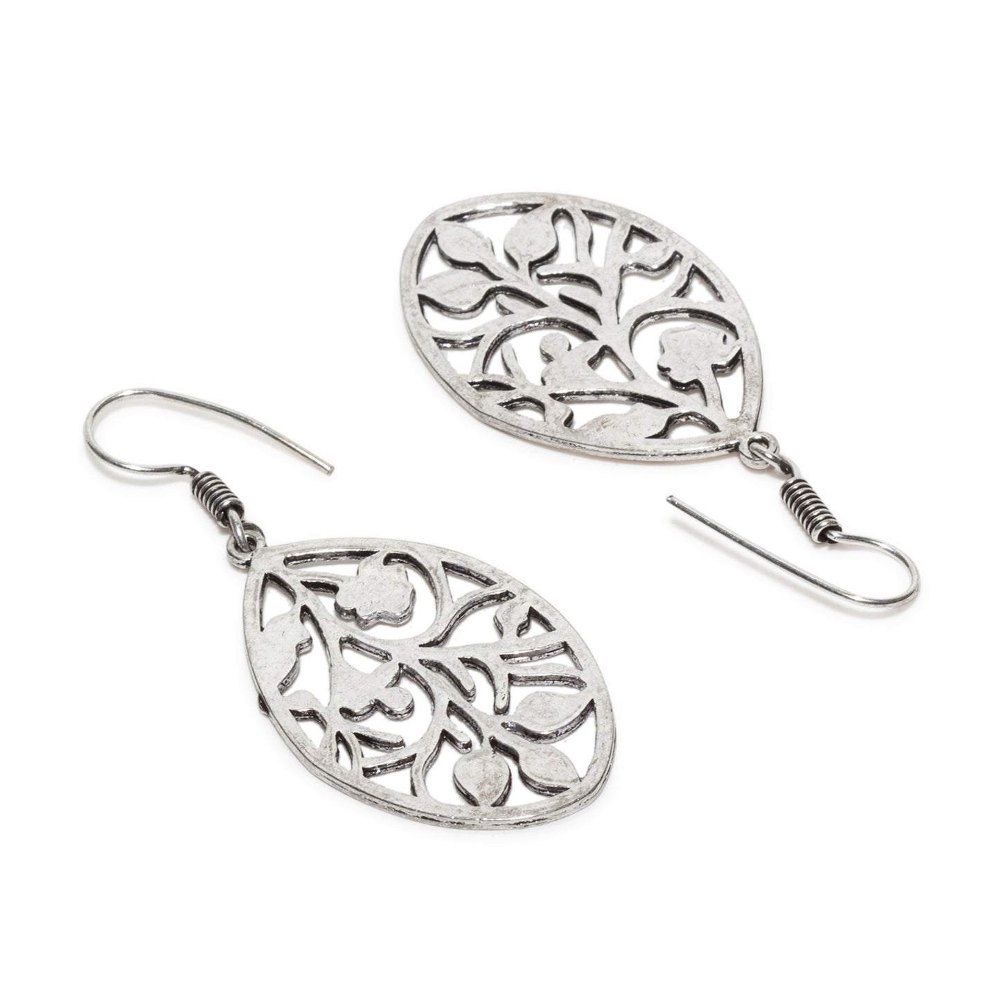 bindhani silver plated leafy theme shaped oxidised leaf earrings fish hook earwire for women and girls