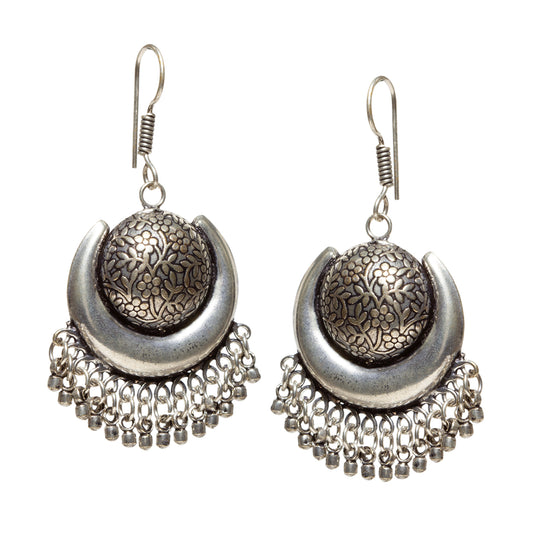 bindhani silver plated leafy theme shaped oxidised leaf earrings secured with fish hook earwire for women and girls